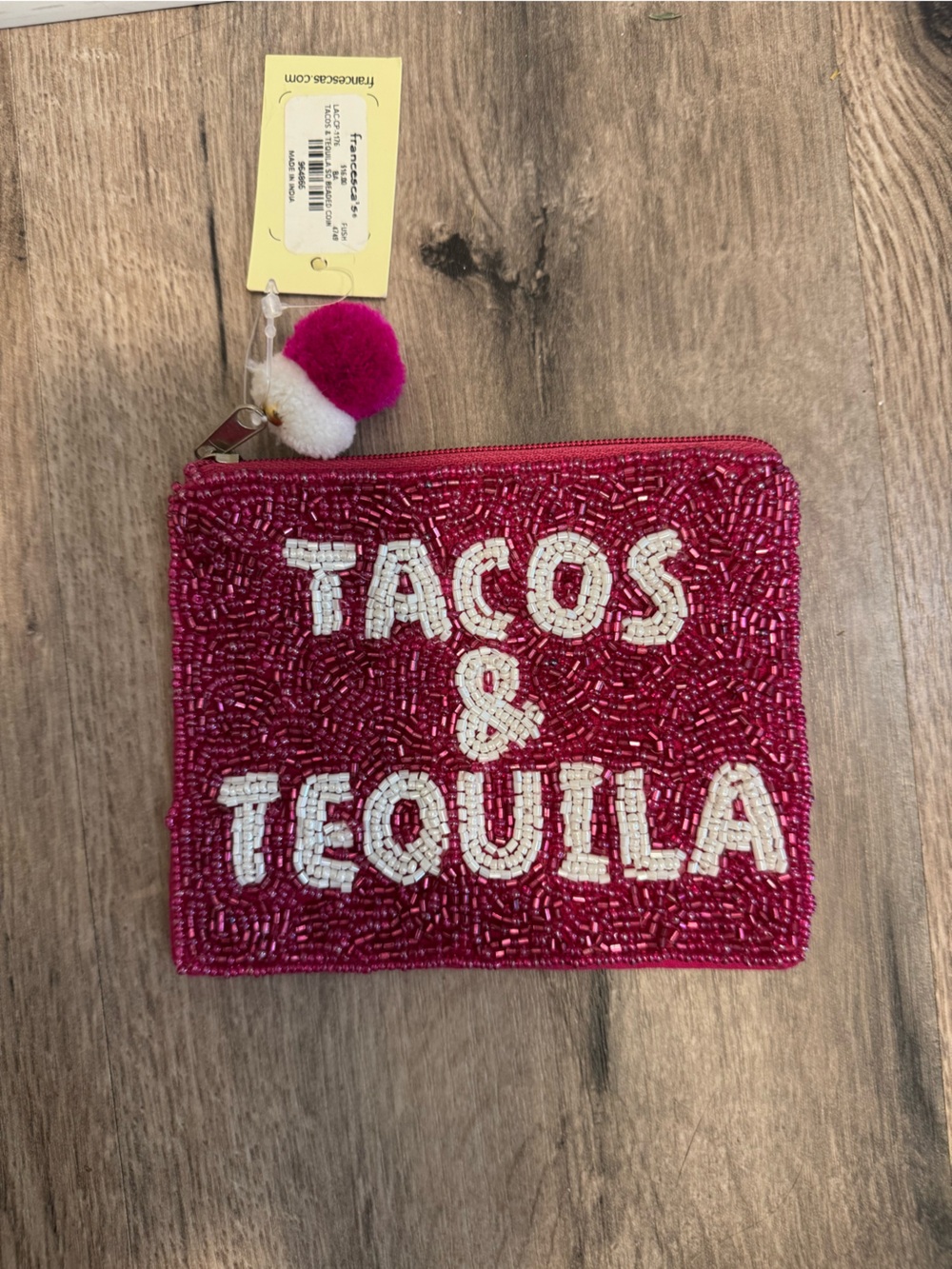 Francesca's Collections Hot Pink Beaded 'Tacos & Tequila' Zip Pouch